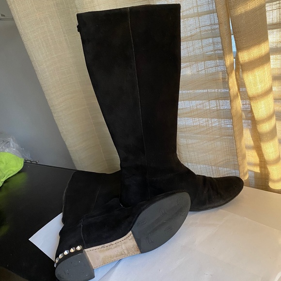 MIU MIU by Prada black suede below knee high boots crystal heels 36-6 zipper - Picture 12 of 12